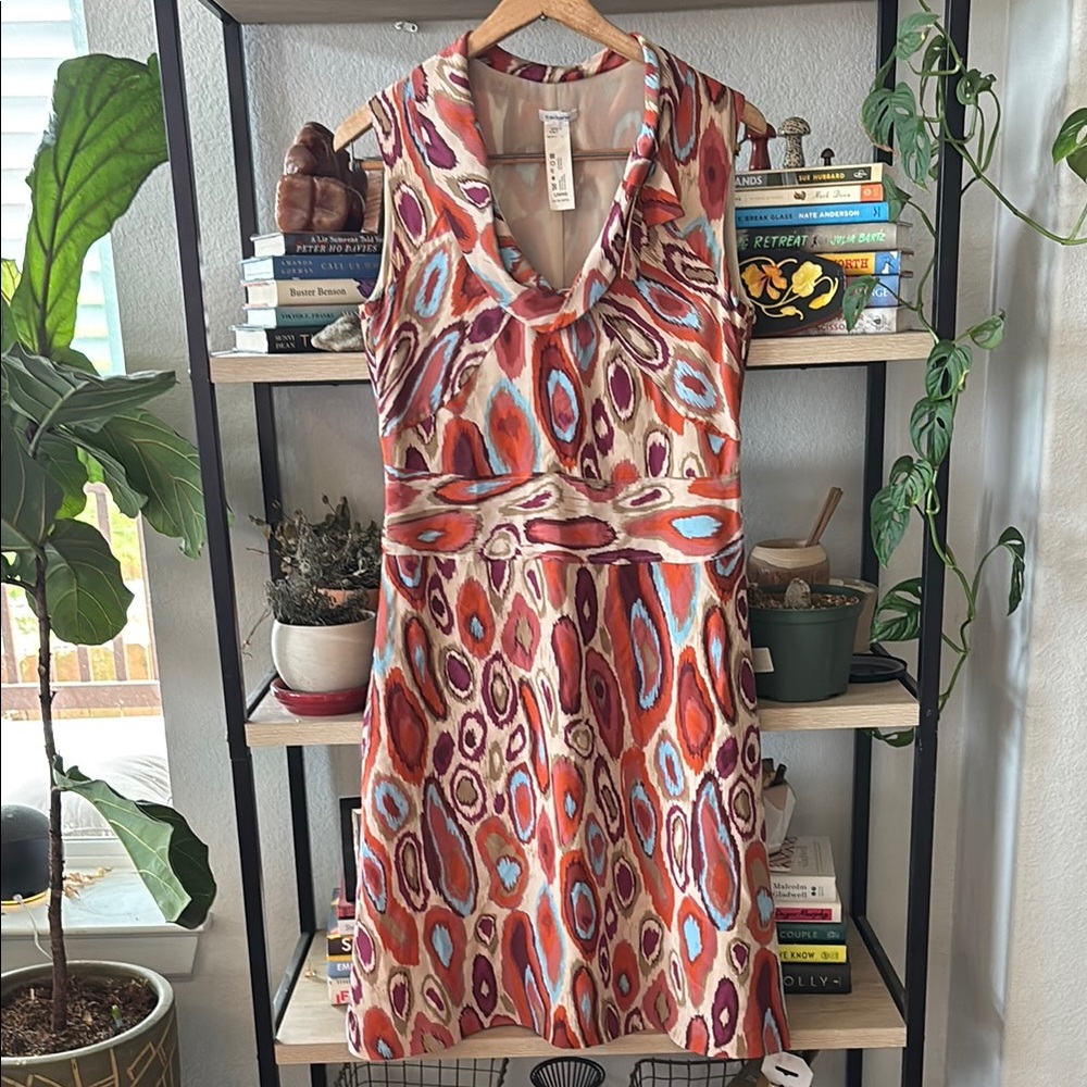 1960s Cacharel Multicolored Ikat 100% Silk Dress